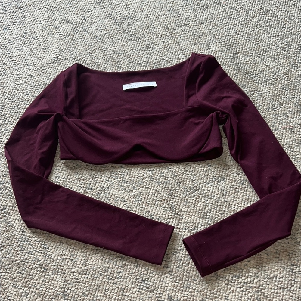 Susana Monaco Burgundy Long Sleeve Crop Top built in underwire SMALL NEW